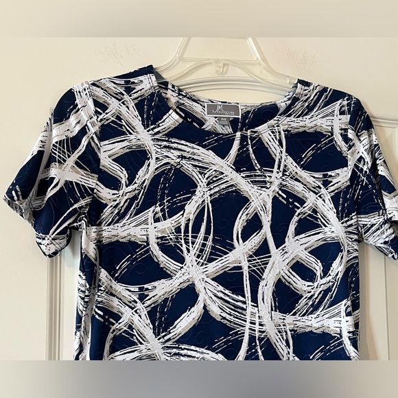 JM Collection Abstract Navy and White Women's Blouse Petite Small - Picture 8 of 13